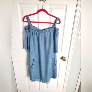 NWOT Standard Grace off shoulder with straps denim dress